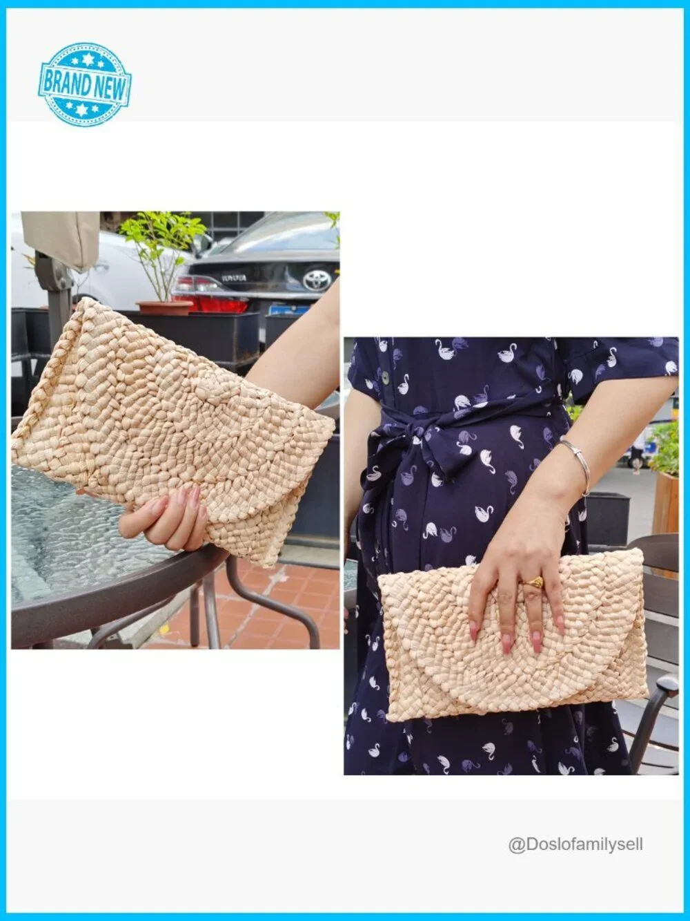 Straw Envelope Clutch Handbag Shoulder Purse Natural Rattan Summer Beach